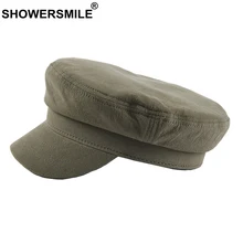 SHOWERSMILE, военная Женская кепка, хлопок, Кепка Капитана, армейский зеленый цвет, однотонная, женская, повседневная, британский стиль, для девушек, весна, осень, плоская кепка