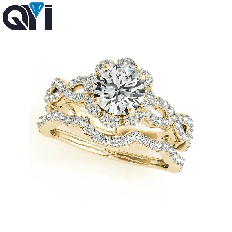 

QYI 1 ct Round Wedding Accessories 925 Sterling Silver Ring Elegant Engagement Zirconia Rings For Women Wedding Gift Ring Sets