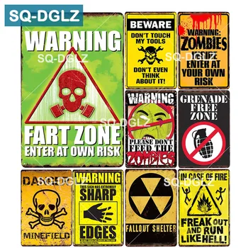 

[SQ-DGLZ]BEWARE FART ZONE Metal Tin Sign WARNING ZOMBIES Plaque Paint DANGER Wall Decor Painting Plaques