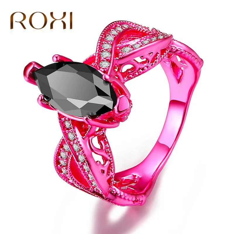 

ROXI Hot Anillos Women Black Cubic Zirconia CZ Ring Pink Gold Filled Jewelry Vintage Party Wedding Engagement Rings For Women