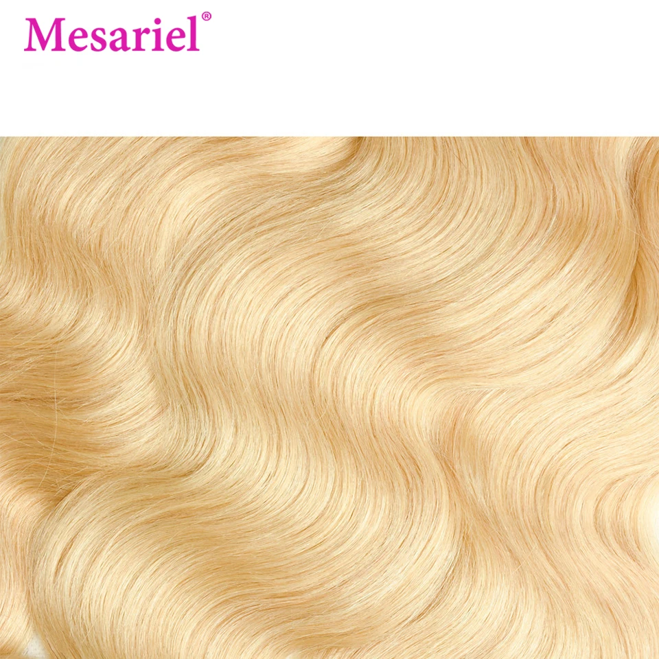 Mesariel Honey Blonde 613 Malaysian Body Wave Remy Human Hair Bundles With Closure Blonde Hair Bundles With Lace Frontal