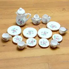 Кукольная Миниатюра 17 шт. Porcelaine цветочным узором чайный набор SPO400
