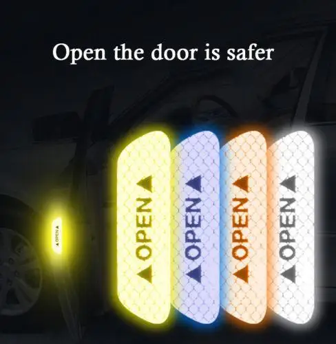 4Pcs/set Auto Car Door OPEN Sticker Universal Safety Warning Mark Reflective Tape Decal Scratchproof Prevent-bump Car Accessory