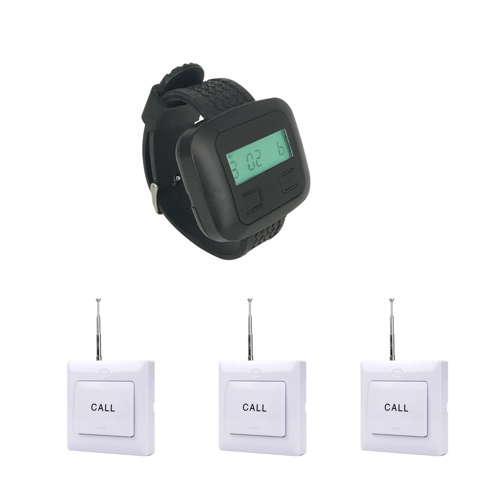 Беспроводная система вызова/3 шт. кнопок вызова + 1 часы пейджер с