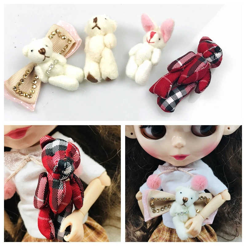 

1PCS Cute 4.5cm/6cm mini Bear 4 Style grid bear for dolls photos props bear with bowknot Play toys for girls Dolls accessories