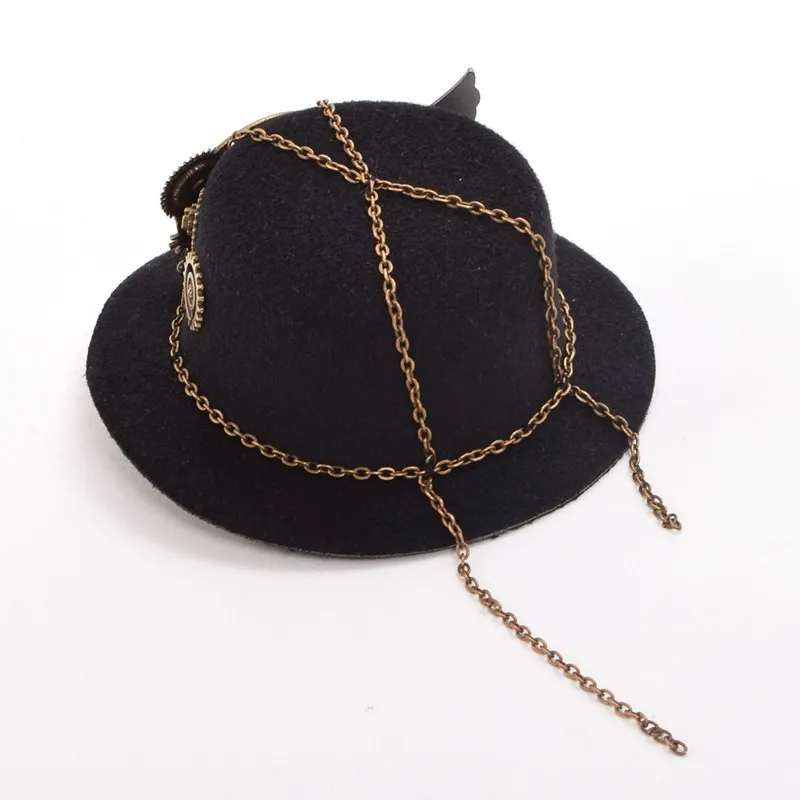 Retro Викторианский стимпанк Mini Top Hat зажим для волос Готическая Gears Wing цепи головной убор