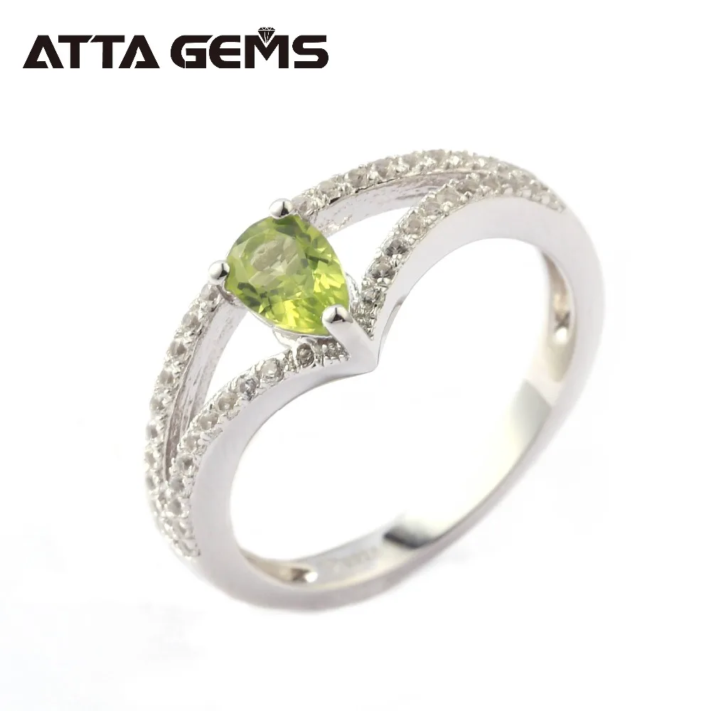 

Natural Peridot Sterling Silver Rings for Women Natural Crystal Simple Design August Birthstone Faced Cut S925 Jewelry Rings