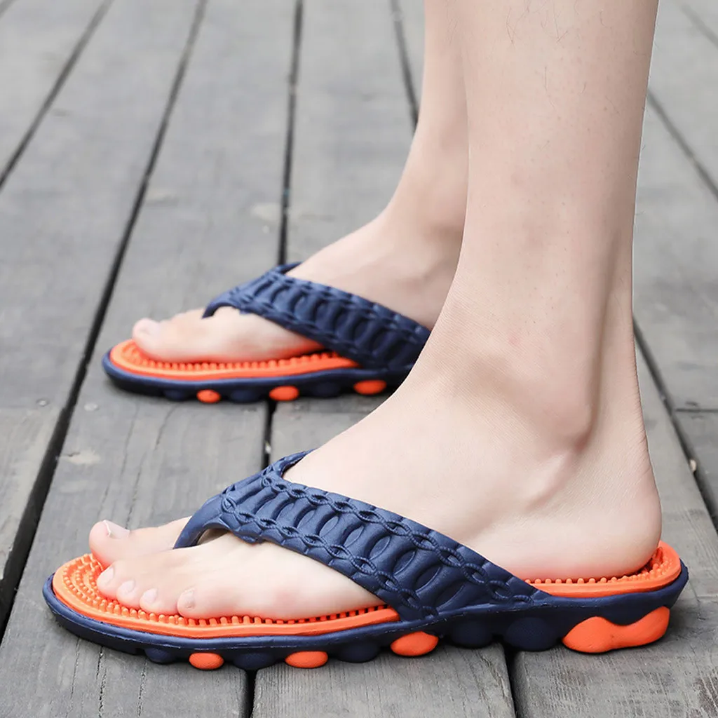 

2019 Men's Leather Slippers Summer Beach Casual Shoes Flip Flops Walk Shoes Male Anti-skid Slipper Flat Big Size Outdoor Black