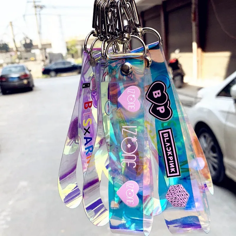 

Fashion Women Men BTS GOT7 TWICE BLACKPINK Transparent Laser Lanyard Keychain Phone Strap Kpop Keyring Jewelry