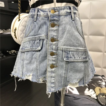 

2019 New Spring Summer Fashion Irregular High Waist Culottes All-match Hole Denim Skirts Students Shorts