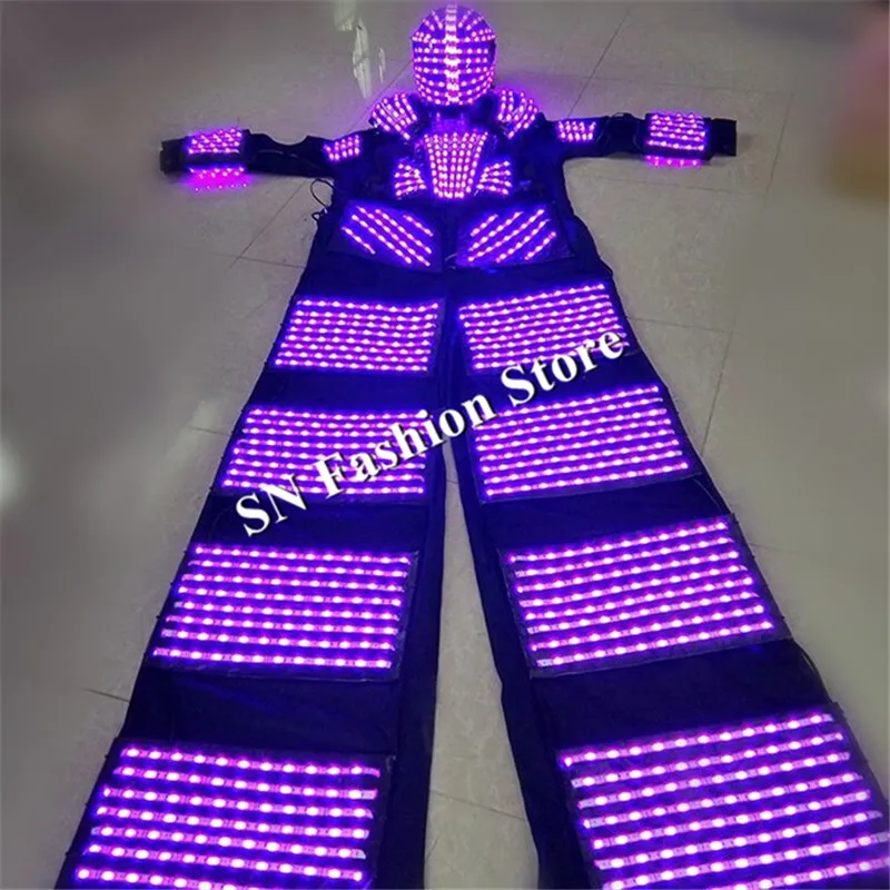 

L102 Mens robot dance costumes led ballroom luminous light bar wears dj glowing helmet stilts robot clothing lighted party show