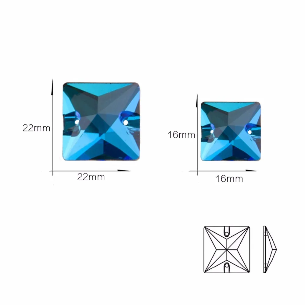 Блеск синий кристалл циркона a3240 квадратный 16 мм 22 мм Вышивание одежды Flatback Кристалл Блестящий квадратных горный хрусталь пришить Одежда strass