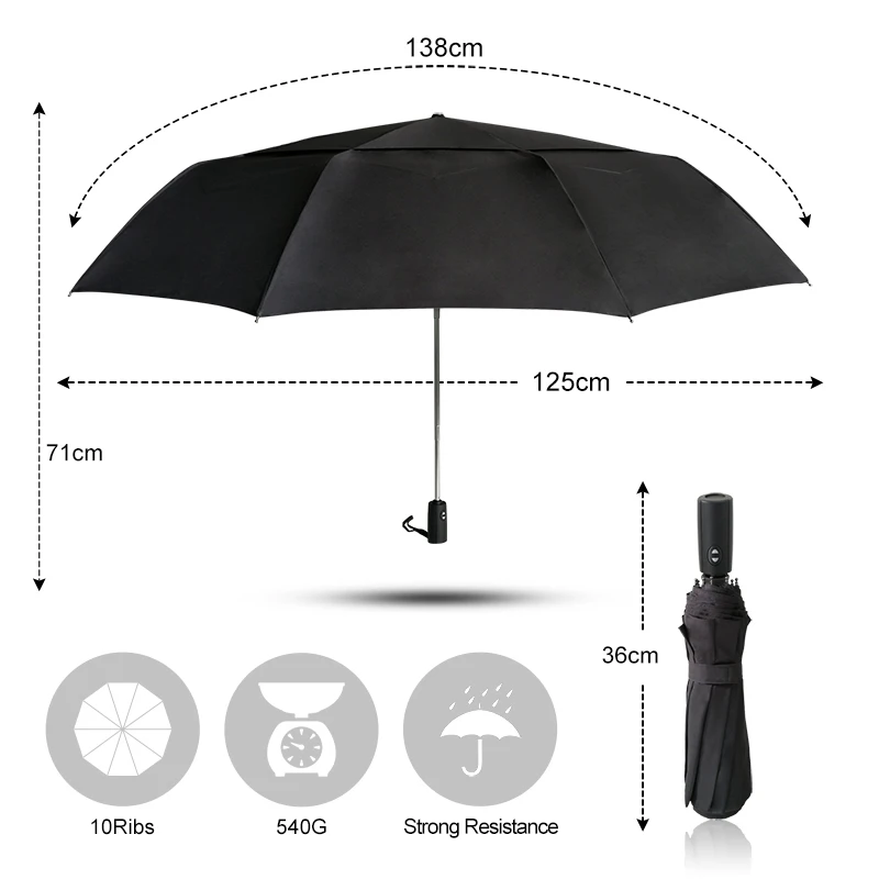 Сильный качественный зонт для мужчин, большой ветронепроницаемый двухслойный автоматический складной зонт для гольфа, защита от дождя и дождя для женщин