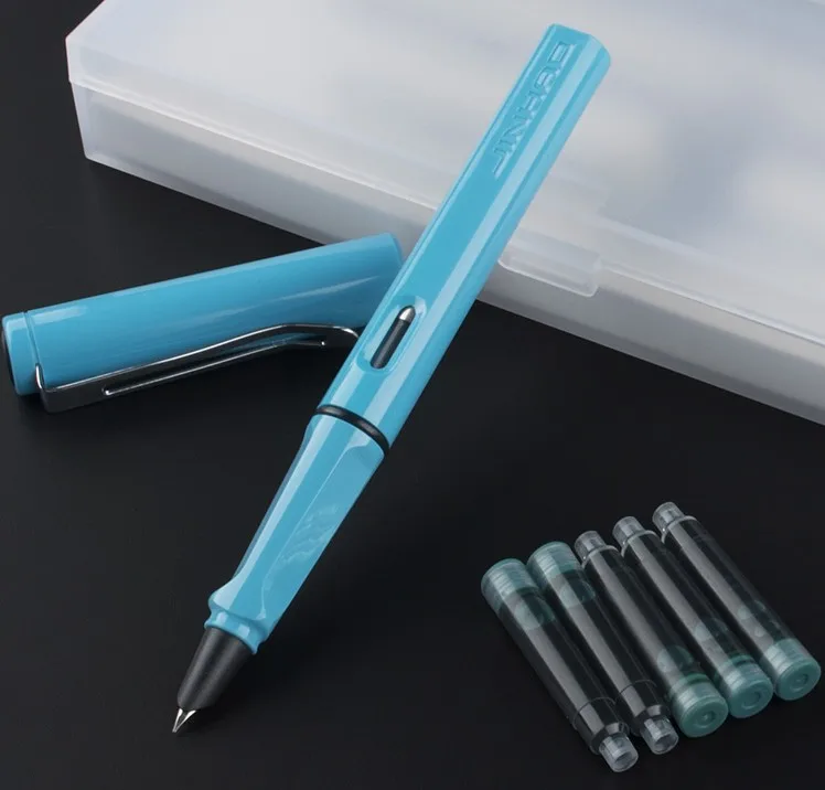 Jinhao 599A Карамельный цвет пластиковая перьевая ручка с чернильный мешок для подарок для детей и студентов школы материалов 1814 - Цвет: 02