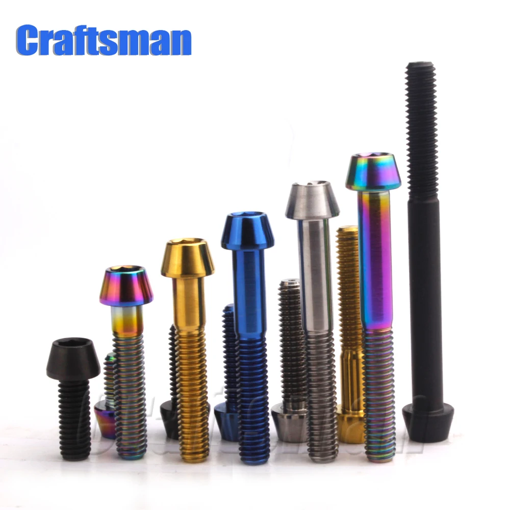 

Titanium Ti Bolts M6 x 10 16 18 20 25 30 35 40 45 50 65mm Allen Key Taper Head Screws for Bicycle Headset Brake Stem