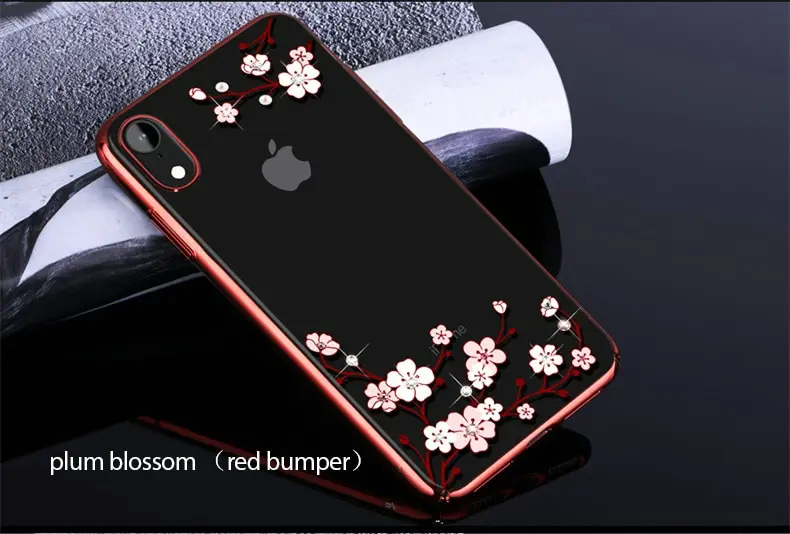 KINGXBAR Luxury Diamond Case for iPhone XR Case Flower Pattern Plating Plastic Hard Coque for iPhone XR Cover Crystal Swarovki   (14)
