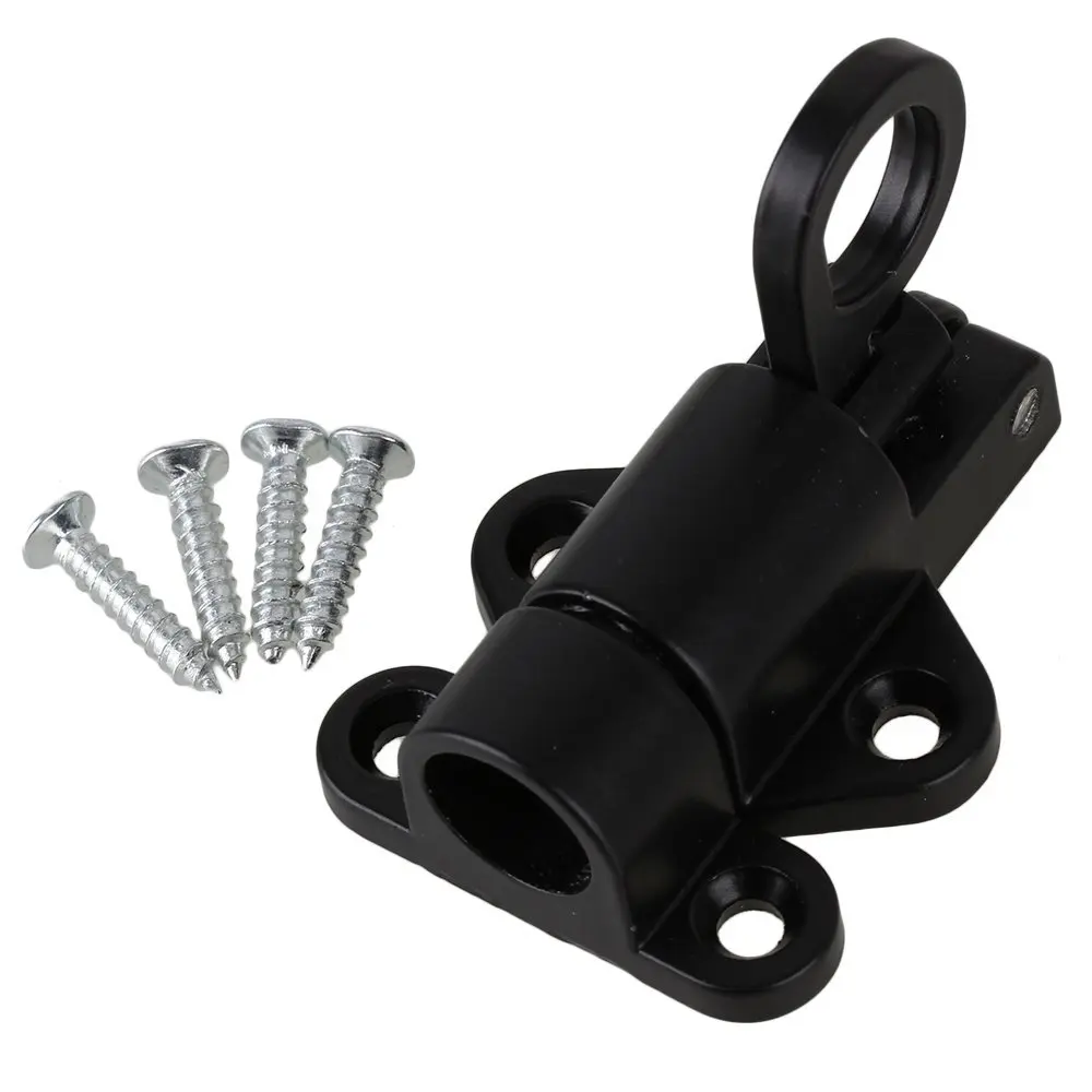 

Black Aluminum Window Cabinet Pull Ring Spring Load Automatic Door Bolt Latches Lock With Screws