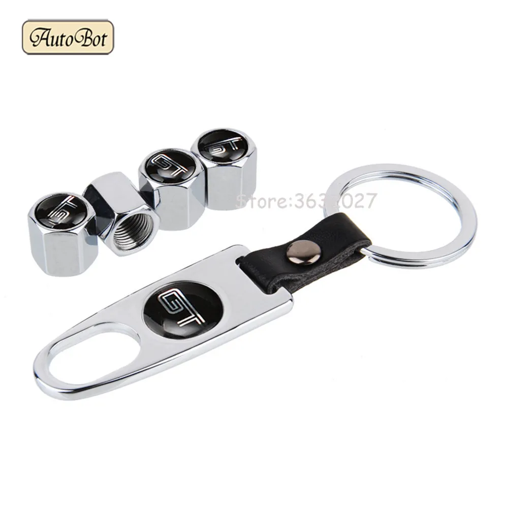 GT Car Wheel Tire Valve Stems Caps Cover Keychain For Buick Excelle
