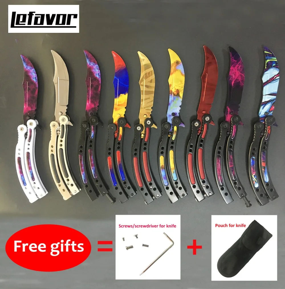 Comprar CS GO Karambit cuchillo plegable mariposa en cuchillo de entrenamiento para camping caza tamaño de bolsillo acero inoxidable + destornillador