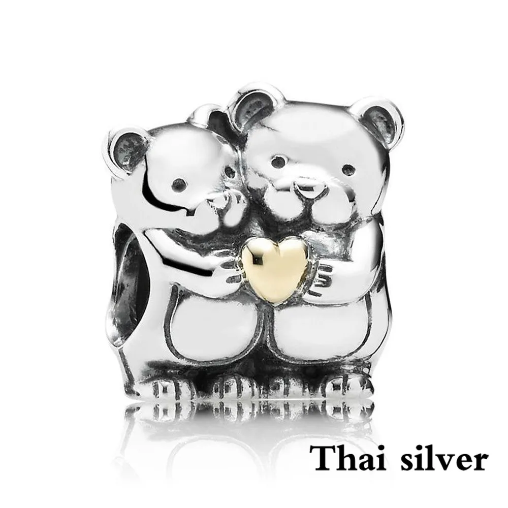

2019 NEW Thai Silver Vintage Teddy Bears Silver Charm With 14k Heart Original Limited Edition Jewelry Factory Wholesale 791395