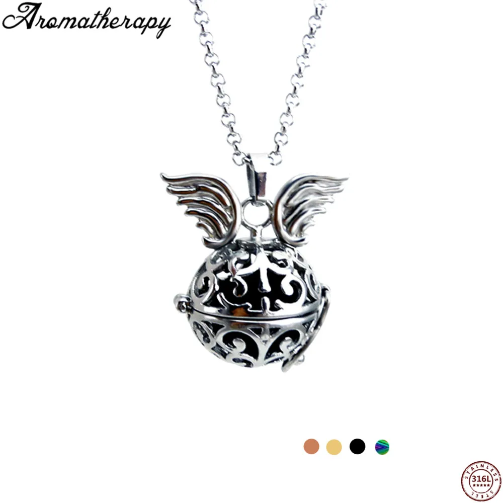 

Cage Pendant With Wings Stainless Steel Link Chain Aromatherapy Essential Oil Diffuser Locket Necklace Pendants For Unisex