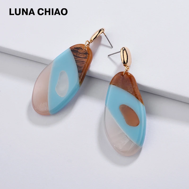 

LUNA CHIAO Fashion Jewelry ZA Design Splicing Acrylic Acetate Drop Earrings Bijoux Chic Resin earrings gift for women