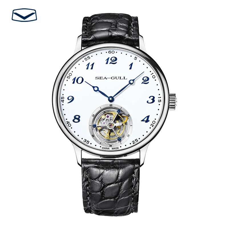 С оригинальной сертификацией бумажные часы Seagull Tourbillon с арабскими цифрами механические мужские часы из кожи аллигатора