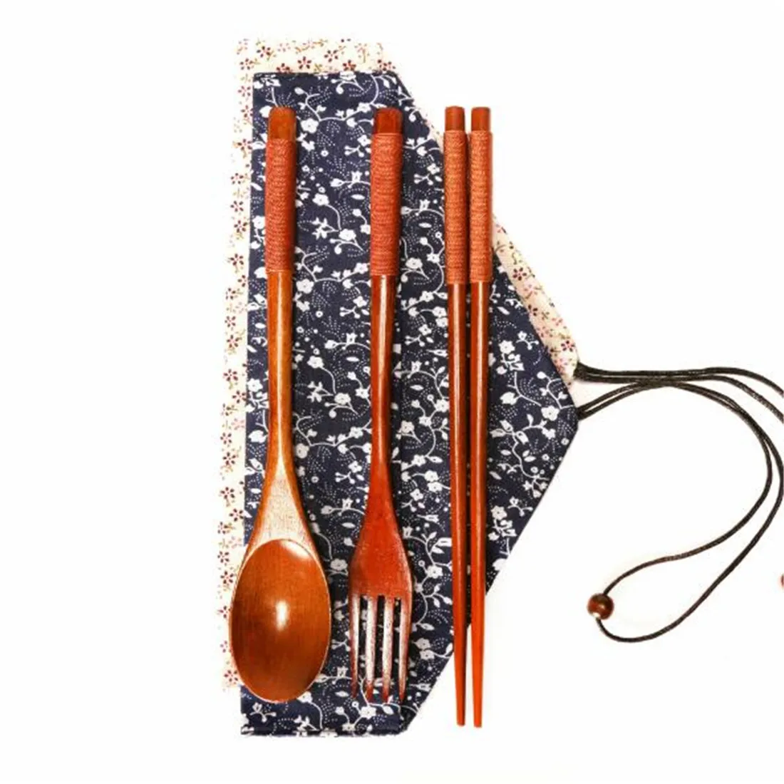 3 шт. набор 1 человек японские деревянные палочки для еды, ложки и вилки комбинированный набор рекламные подарки деревянные столовые приборы с сумкой