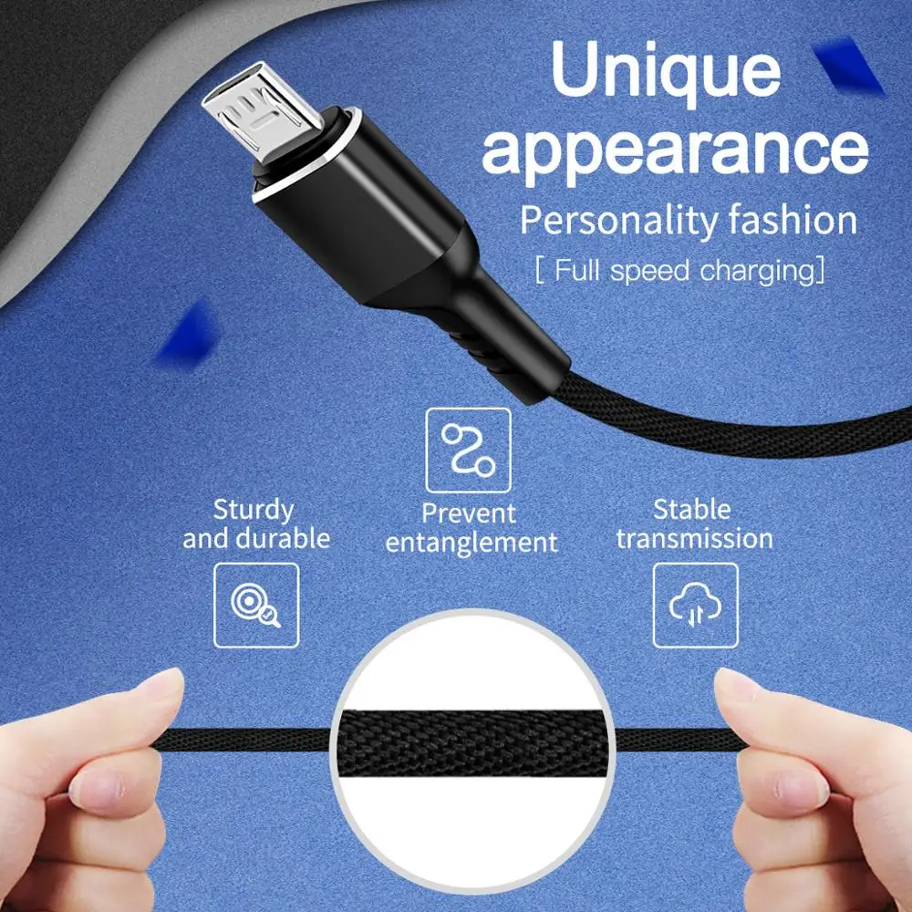 ANKNDO Micro USB кабель Quick Charge 3A Android тканевый плетеный кабель для передачи данных 1 м 2 м USB ЗУ для мобильного телефона Быстрая зарядка мягкий провод