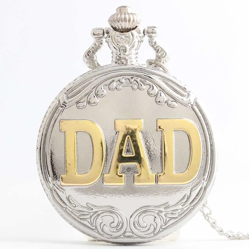 Silver Gold Dad Pocket Watch Quartz Movement Fob Watch For DAD Gifts