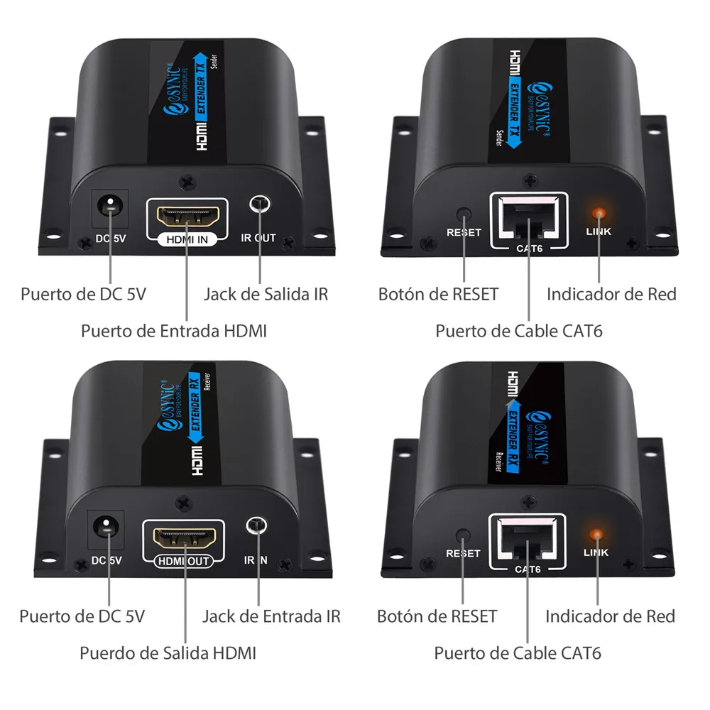Esynic HDMI Extender signal to 60m RJ45 Transmitter TX/RX HDMI Repeater booster Receiver Over for C