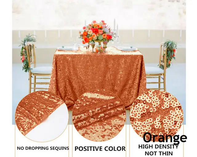 Pink Gold Tablecloth 90x132in Glitter Round Rectangular Embroidered Sequin Table Cover for Wedding Party Christmas Decor Orange