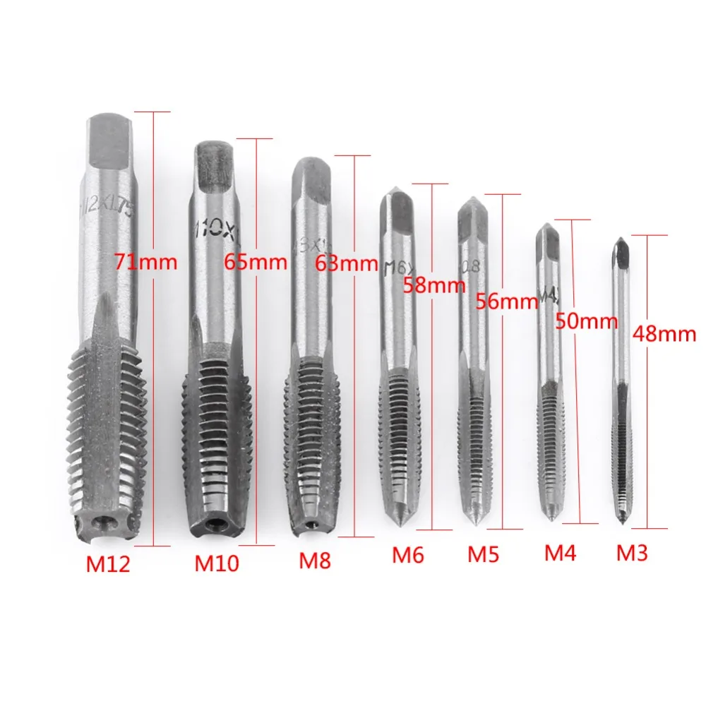 

7pcs Metric Thread Steel Tap Tapping Tool M3, M4, M5, M6, M8, M10, M12