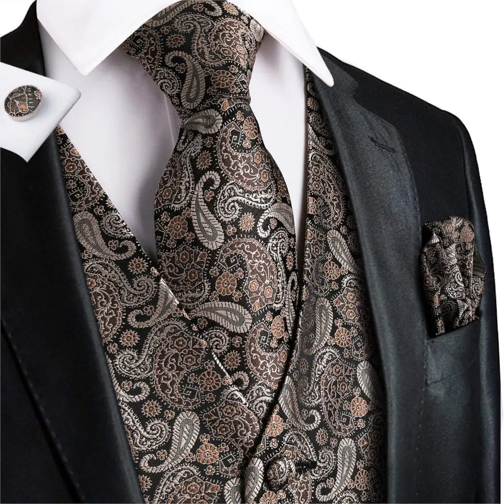 Hi-Tie Mens Suit Vest New Brand Designer Formal Business Dress vest Slim Fit Gilet Male Sleeveless Waistcoat Vest VE-0007