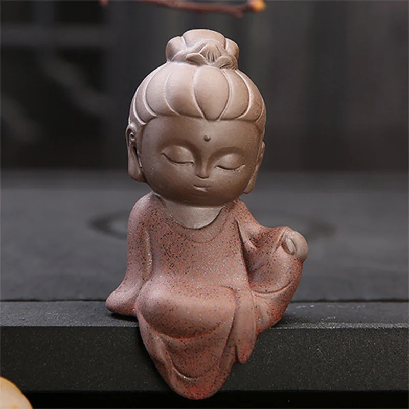 Маленькая статуэтка Будды, статуэтка ручной работы, Керамическая скульптура, буддистская татхагата, натуральная, для украшения дома, офиса, подарок, Прямая поставка - Цвет: Colored sand Guanyin