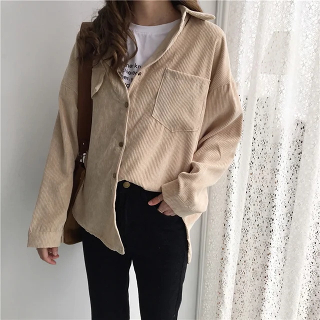 US $8.79 New Vintage Long Sleeve Shirts Spring and autumn Women Solid Batwing Sleeve Blouse Warm Corduroy bl