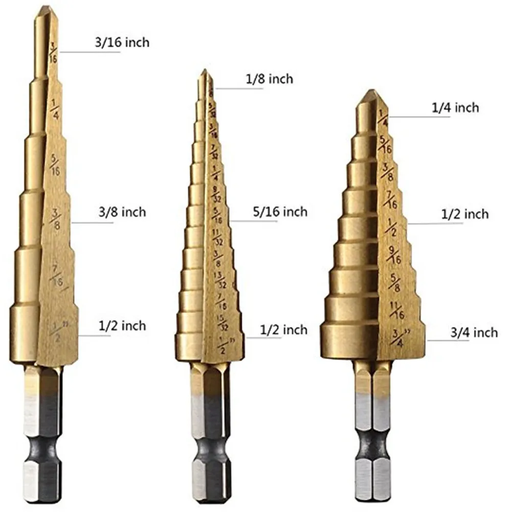 HSS Titanium Coated Straight Flute Step Drill Bits Essential Hardware