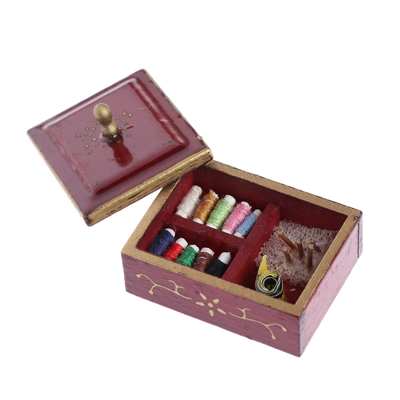 1:12 миниатюрная винтажная швейная коробка с ножницами для игл, набор для украшения кукольного домика, аксессуары, мебельные игрушки