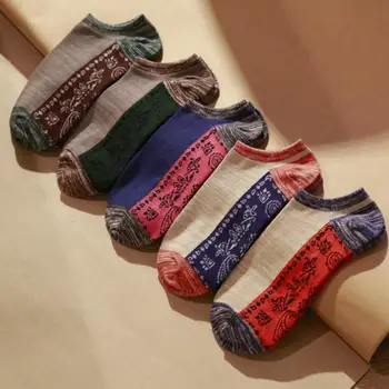 

5pack Mens socks bohemian happy cotton ankle socks sox for men short socks in block colors with ethnic minority style pattern