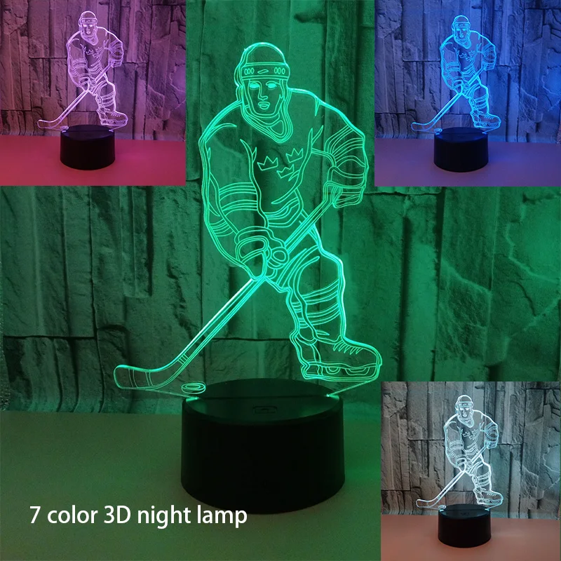 Любителей спорта подарки 3D Хоккей вратарь моделирование настольные лампы 7 цветов изменить светодиодный ночник USB Хоккей Спорт вечерние