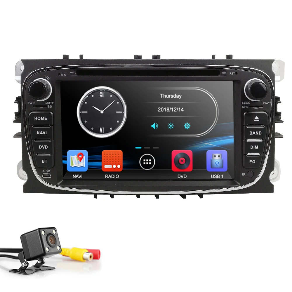 Top HIZPO Car DVD Player For Ford Focus 2 S-Max C-Max Mondeo 4 Galaxy Kuga 2008-2010 2 Din 7 inch GPS Mirror link RDS DAB+ Camera BT 1