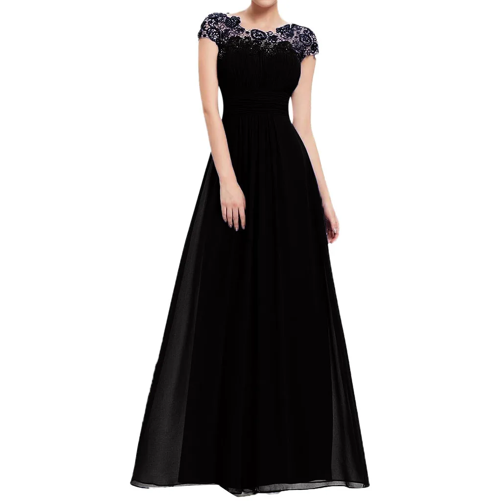 TELOTUNY, женское платье, цветочное, официальное, кружевное, винтажное, короткий рукав, тонкое, свадебное, макси платье, женское платье, модное, горячее предложение, новинка, Jan22 - Цвет: Black