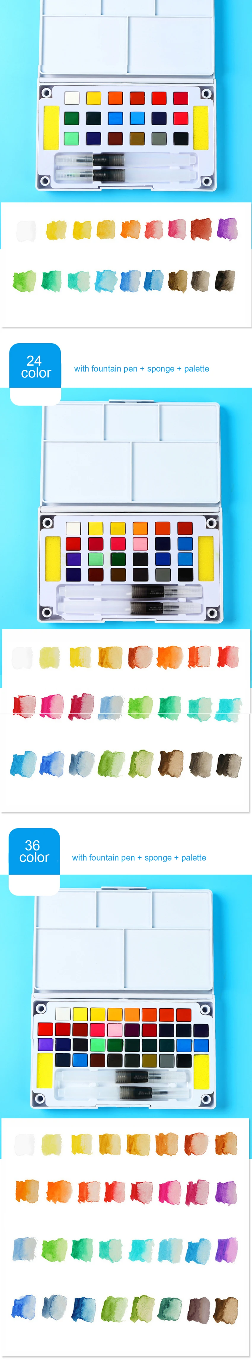 Bgln solid watercolor brush set beginner hand-painted 36 color gouache portable iron box student adult children art supplies