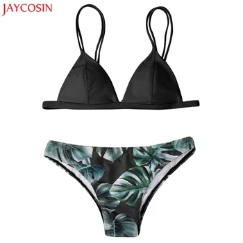 

JAYCOSIN S-XL Womens Body suits Set Print Leaves Push-Up Padded Waist Bras added Wire Free Padded Skinny Black Bodysuits z0122.