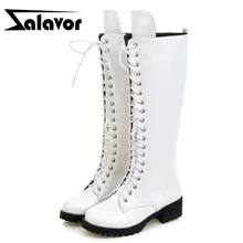 ZALAVOR/женские сапоги до колена; высокие сапоги в байкерском стиле на низком квадратном каблуке; зимняя теплая обувь на платформе; Size34-43