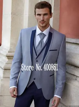 Skup New Arrival Jeden Przycisk światła Szary Groom Smokingi Szal Lapel Groomsmen Mężczyźni Blazers 3 Sztuk Garnitury (kurtka + Spodnie + Kamizelka + Krawat) Nr: 299