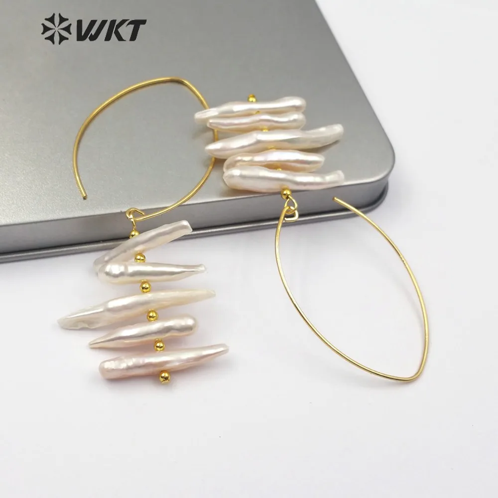 WT-E520 натуральный жемчуг Эффектные серьги пять штук белый стержень с жемчужиной металлический обруч женские модные серьги