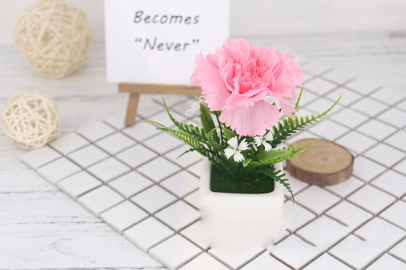 Flone Silk Carnation Flower Bonsai Fake Flowers Potted Artificial Flower Small Potted For Home Living Room Garden Decoration (7)