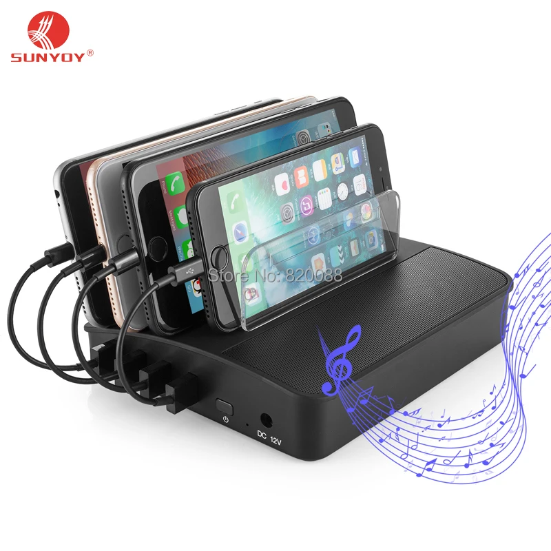Bluetooth Speakers with 4 Port USB Charging Station Detachable Multi