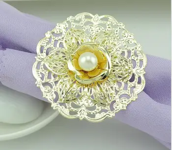 

10pcs Alloy Pearl Rose Flower Napkin Ring Serviette Buckle Holder Hotel Wedding Party Favour Decoration